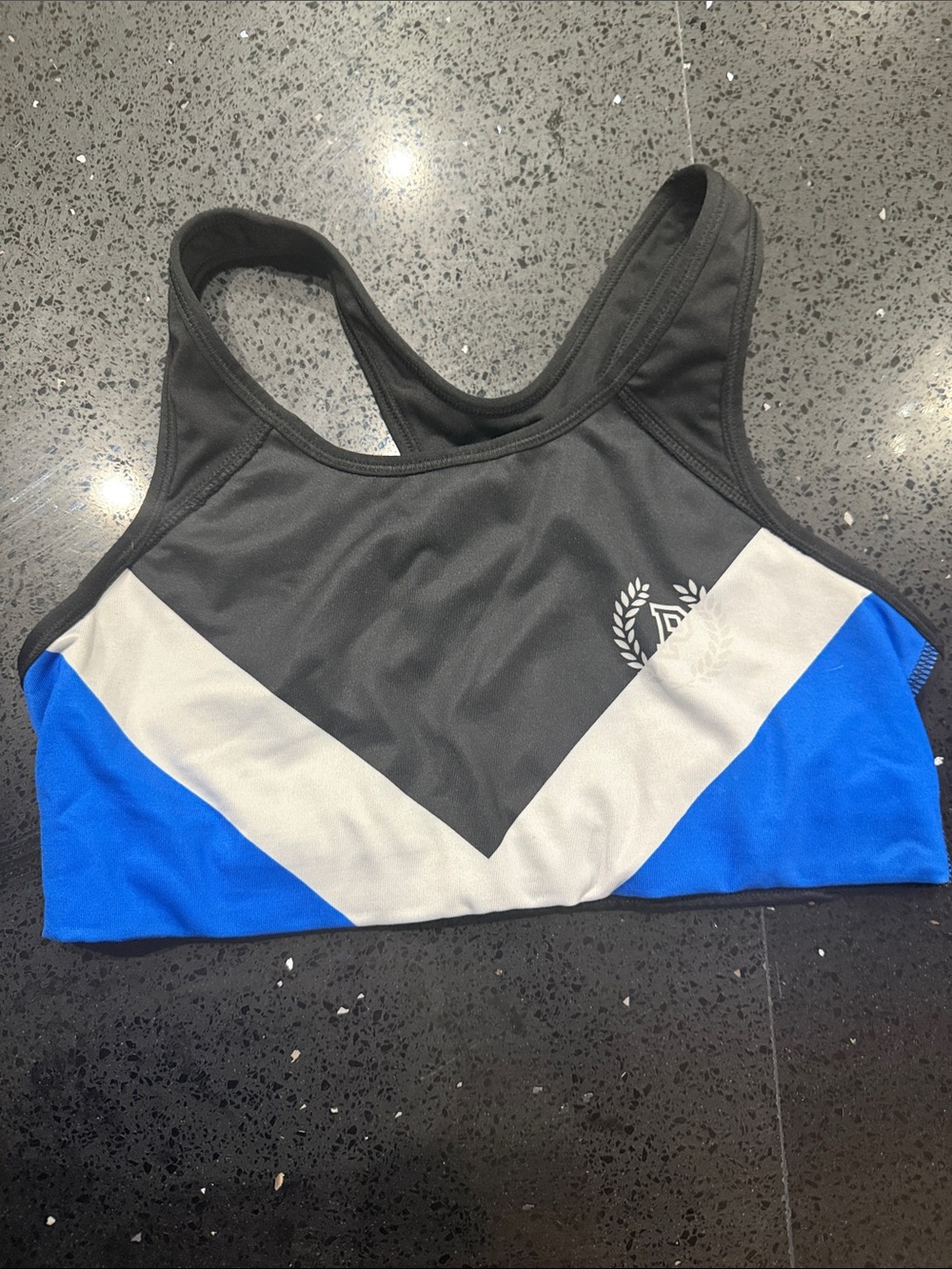 PINK Victoria's Secret Gray, White & Blue Racerback Sports Bra